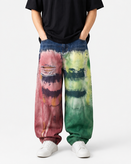 Color Splatter Tie-Dye Oversized Wide-Leg Jeans