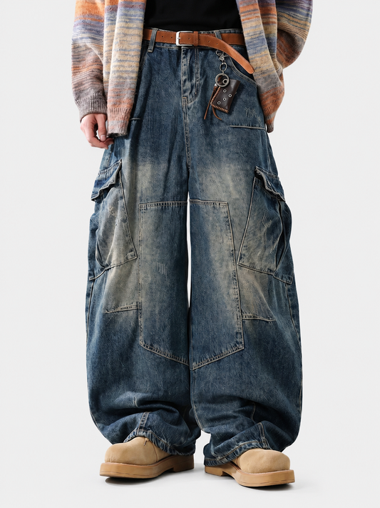 Vintage Cargo Balloon-Leg Washed Jeans