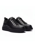 Atlas Shadow all-black sneaker with metal hiking eyelets by Apollo Moda, third angle