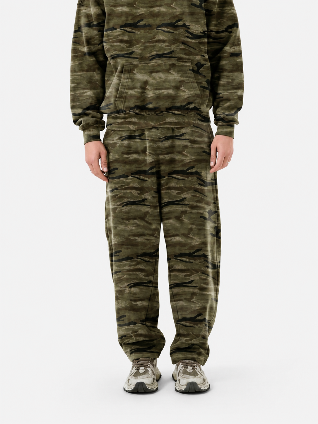 Camo oversized heavyweight curved-leg sweatpants by Apollo Moda, main product view
