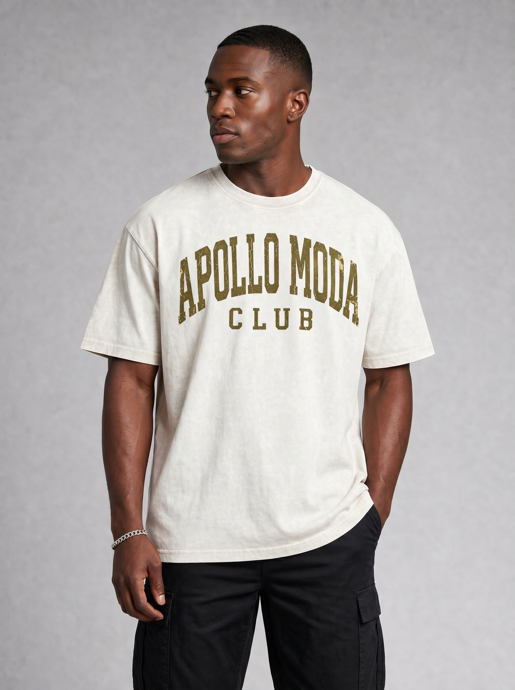 Club Gold Collegiate oversized tee in white by Apollo Moda, view 5