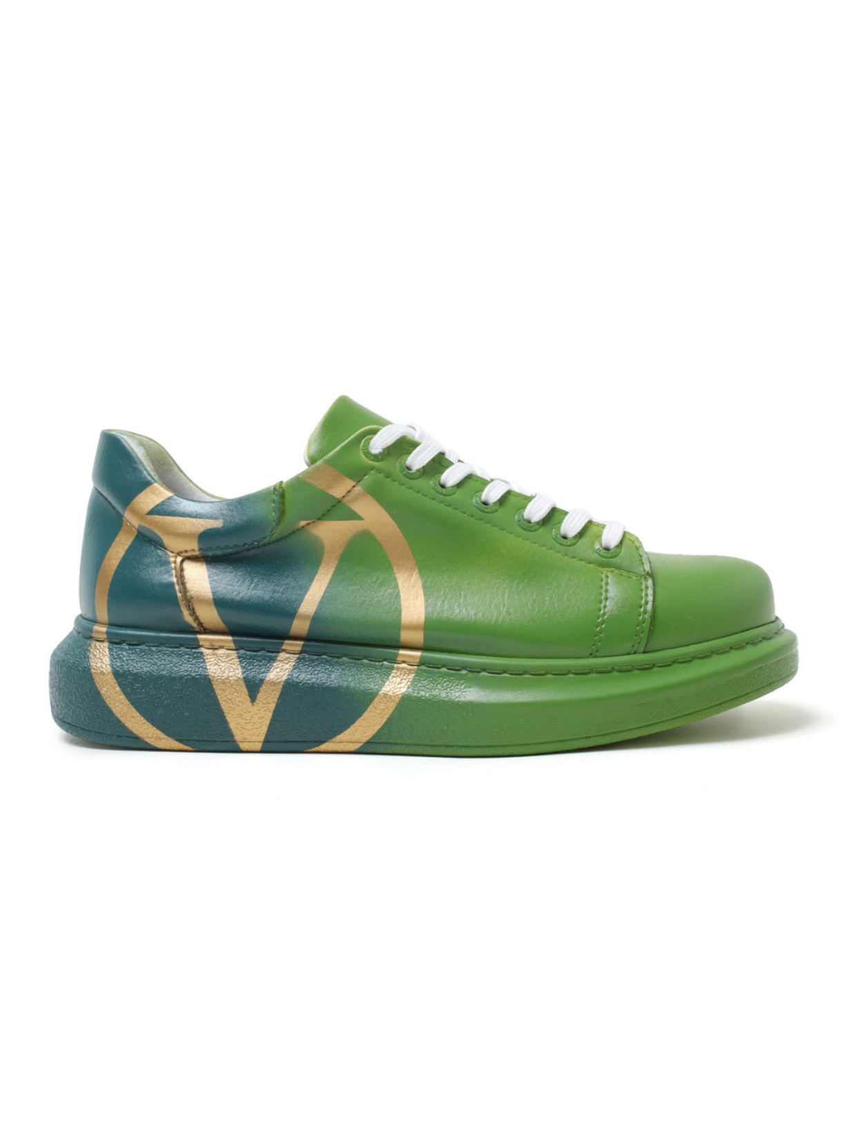Tokyo V Verdant Radiance hand-painted custom sneaker in green by Apollo Moda, view 5
