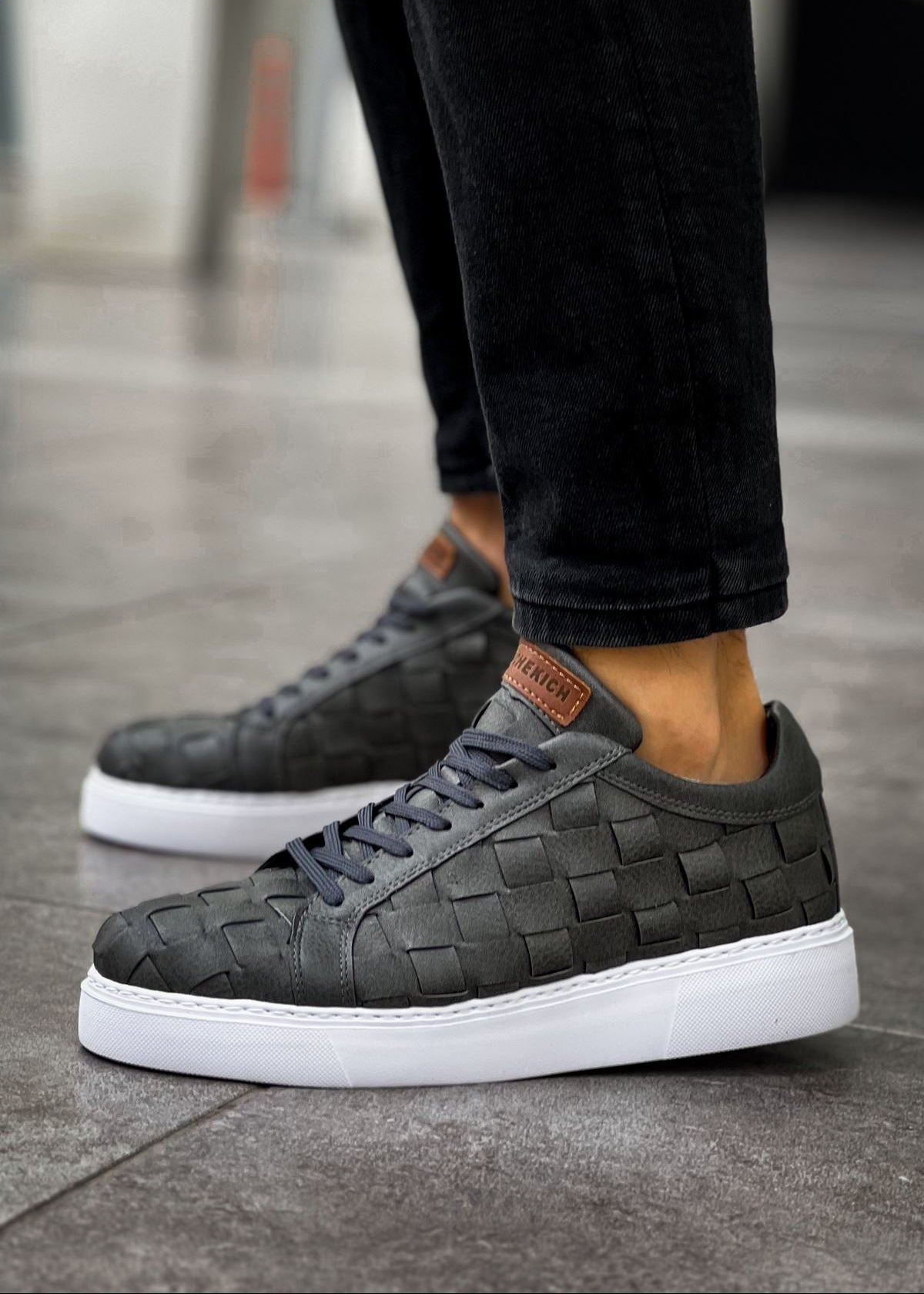 Zeus Grey Weave woven slip-on sneaker in grey by Apollo Moda, view 4