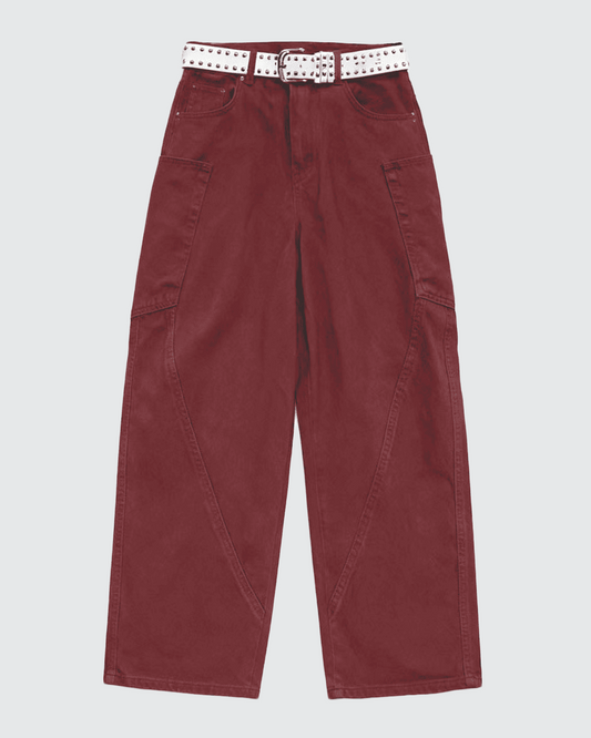 Washed Curved Barrel Wide-Leg Canvas Jeans