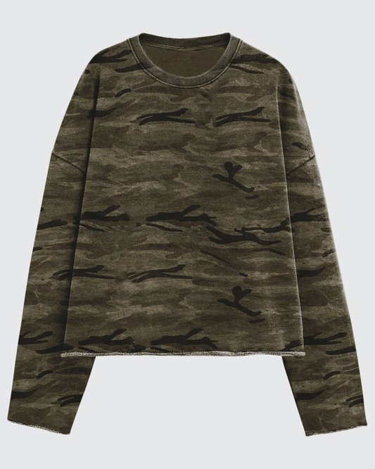 Washed Camo Cropped Crewneck Sweatshirt