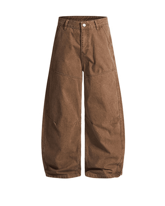 Washed Curved Blade Wide-Leg Denim Jeans