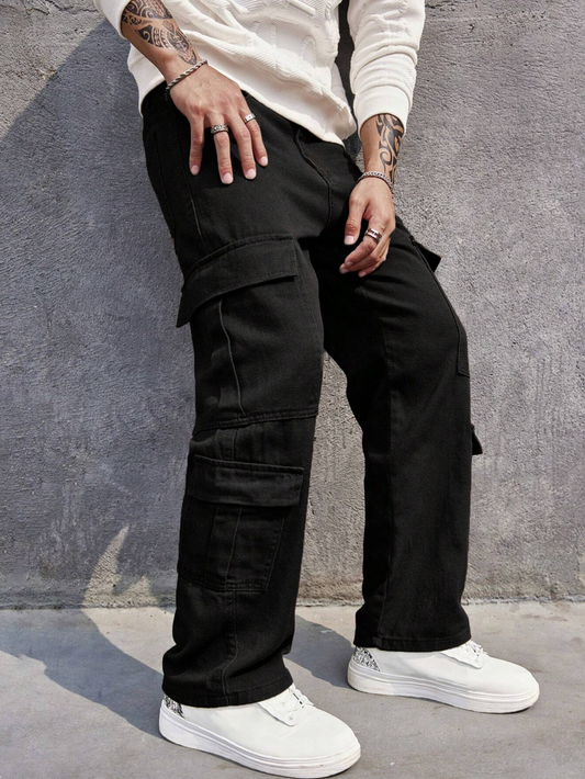 Men's Cotton Flap Pocket Side Cargo Jeans