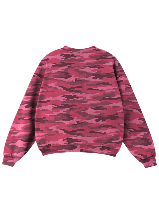 Rose Camo Print Oversized Crewneck Sweatshirt