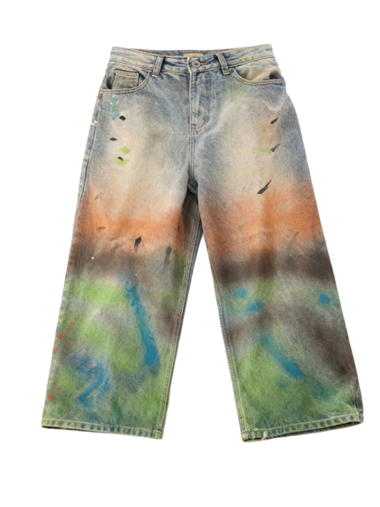 Paint Splatter Vintage Washed Oversized Wide-Leg Jeans