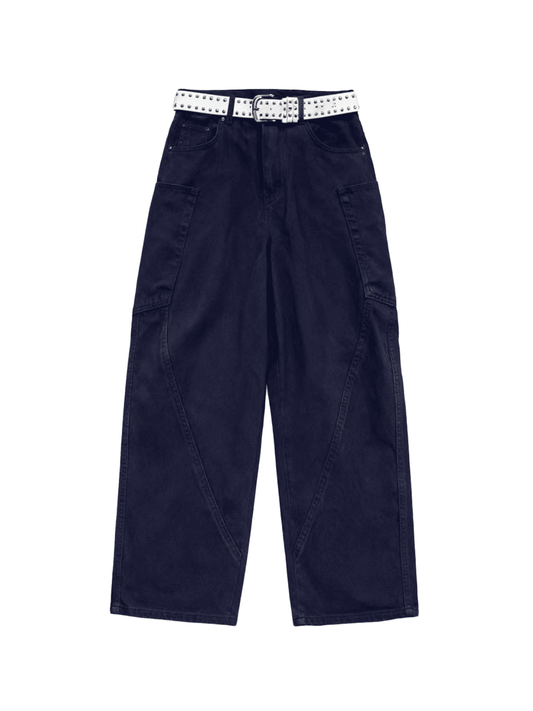 Washed Cargo Loose Straight-Leg Jeans