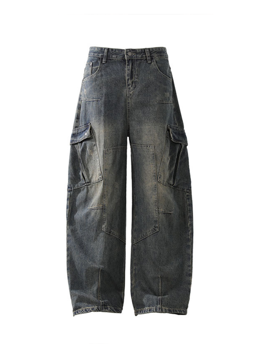 Vintage Cargo Balloon-Leg Washed Jeans