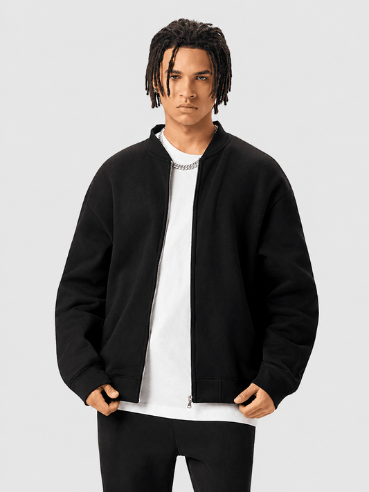 Apollo black fleece zip-up baseball jacket by Apollo Moda, main product view