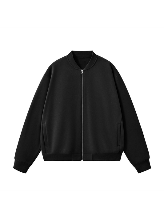 Apollo black fleece zip-up baseball jacket by Apollo Moda, view 2