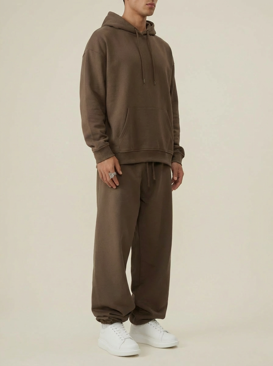 Apollo heavyweight cotton sweatpants in brown by Apollo Moda, view 3