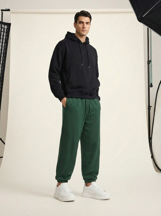 Apollo heavyweight cotton sweatpants in green by Apollo Moda, view 2
