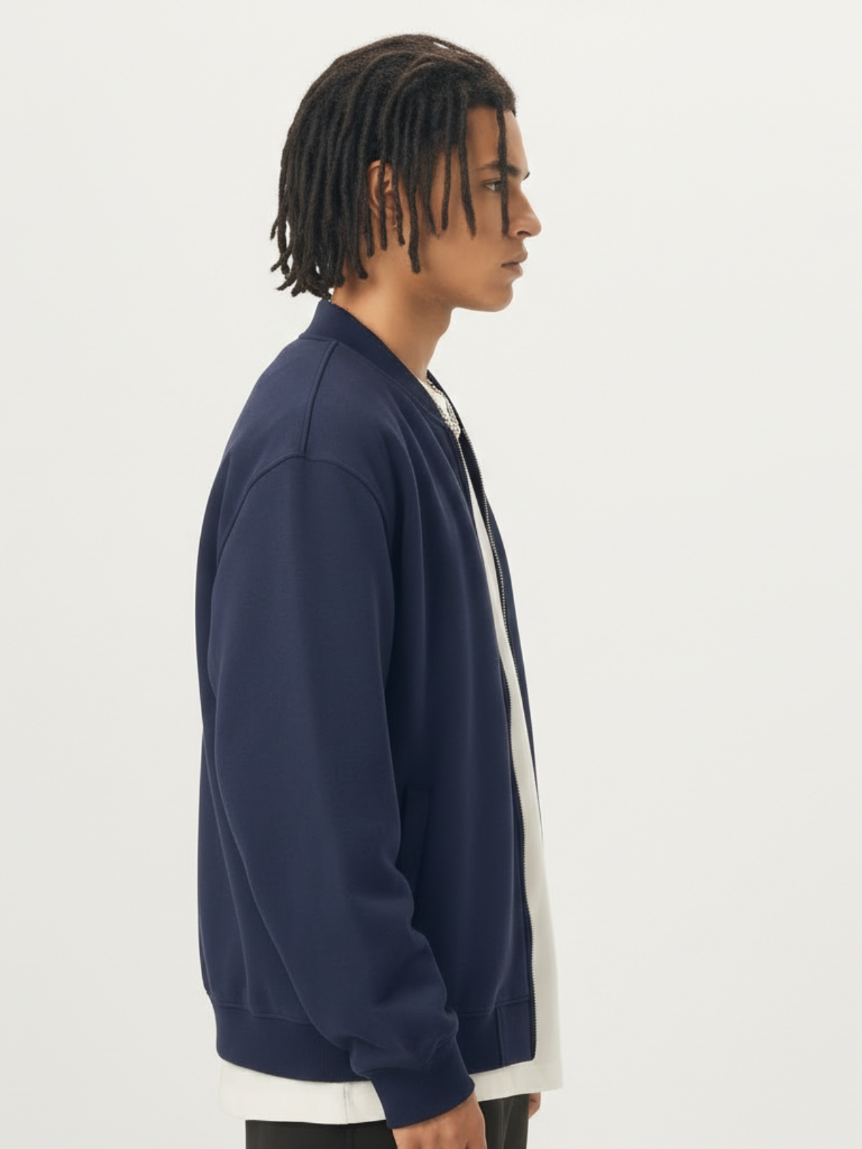 Apollo navy fleece zip-up baseball jacket by Apollo Moda, view 5