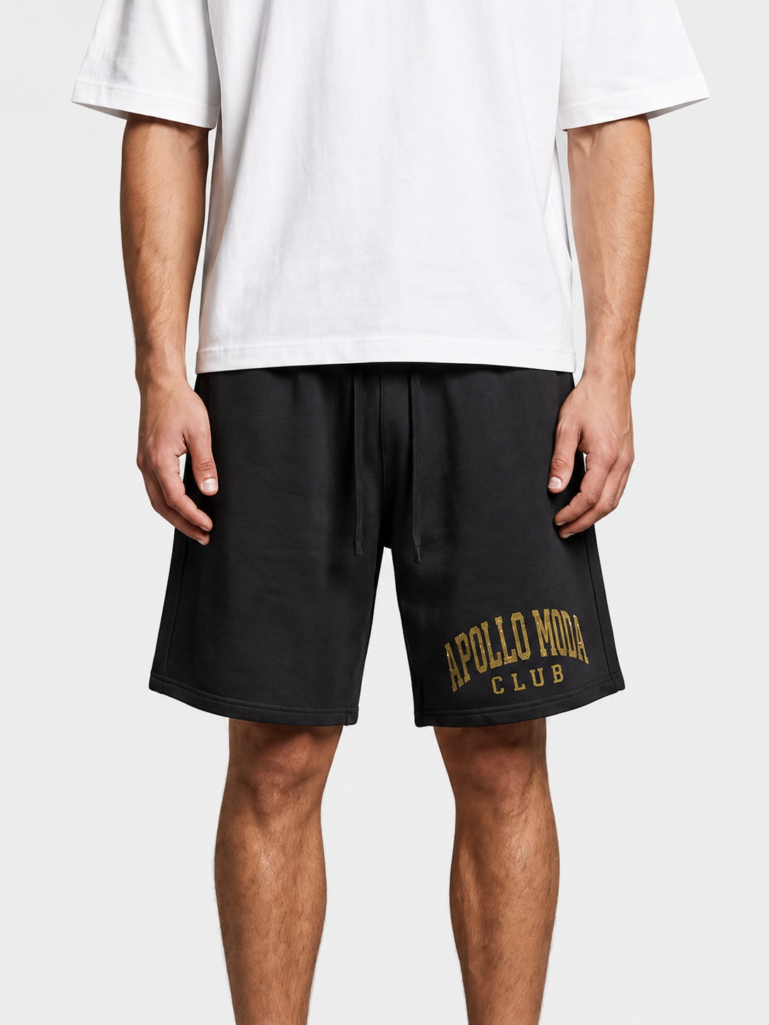 Club Collegiate sweat shorts in gold by Apollo Moda, main product view