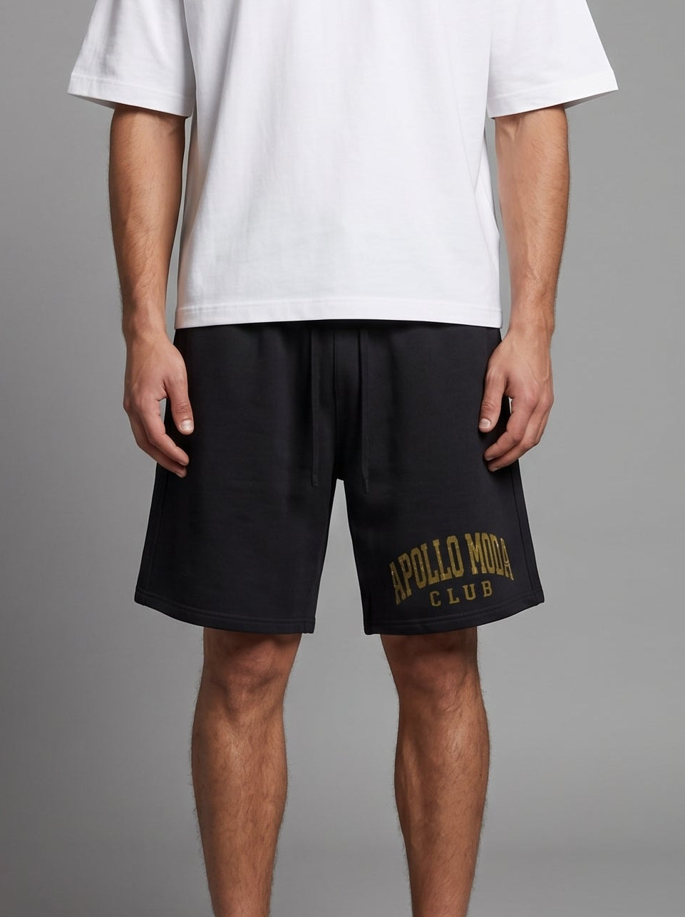 Club Collegiate sweat shorts in gold by Apollo Moda, view 3