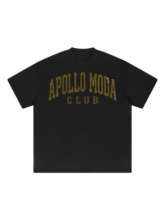 Club Gold Collegiate oversized tee in black by Apollo Moda, view 2