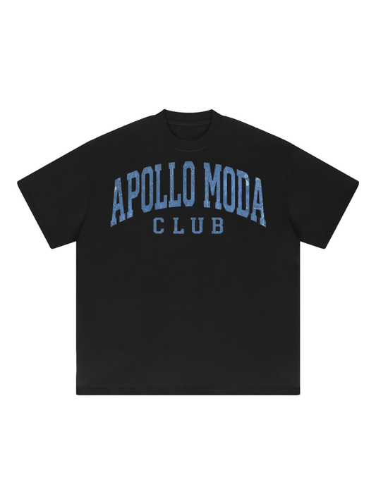 Club oversized collegiate graphic tee in black by Apollo Moda, view 2