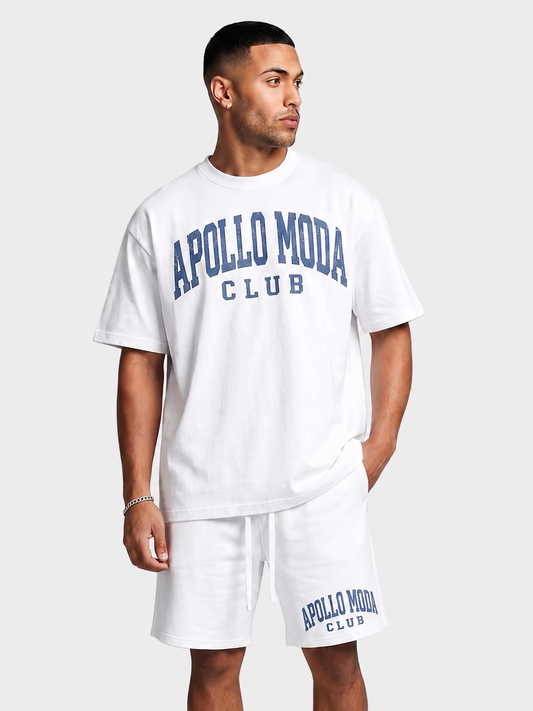Club oversized collegiate graphic tee in white by Apollo Moda, main product view