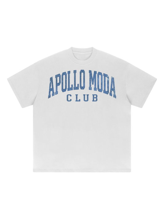 Club oversized collegiate graphic tee in white by Apollo Moda, view 2