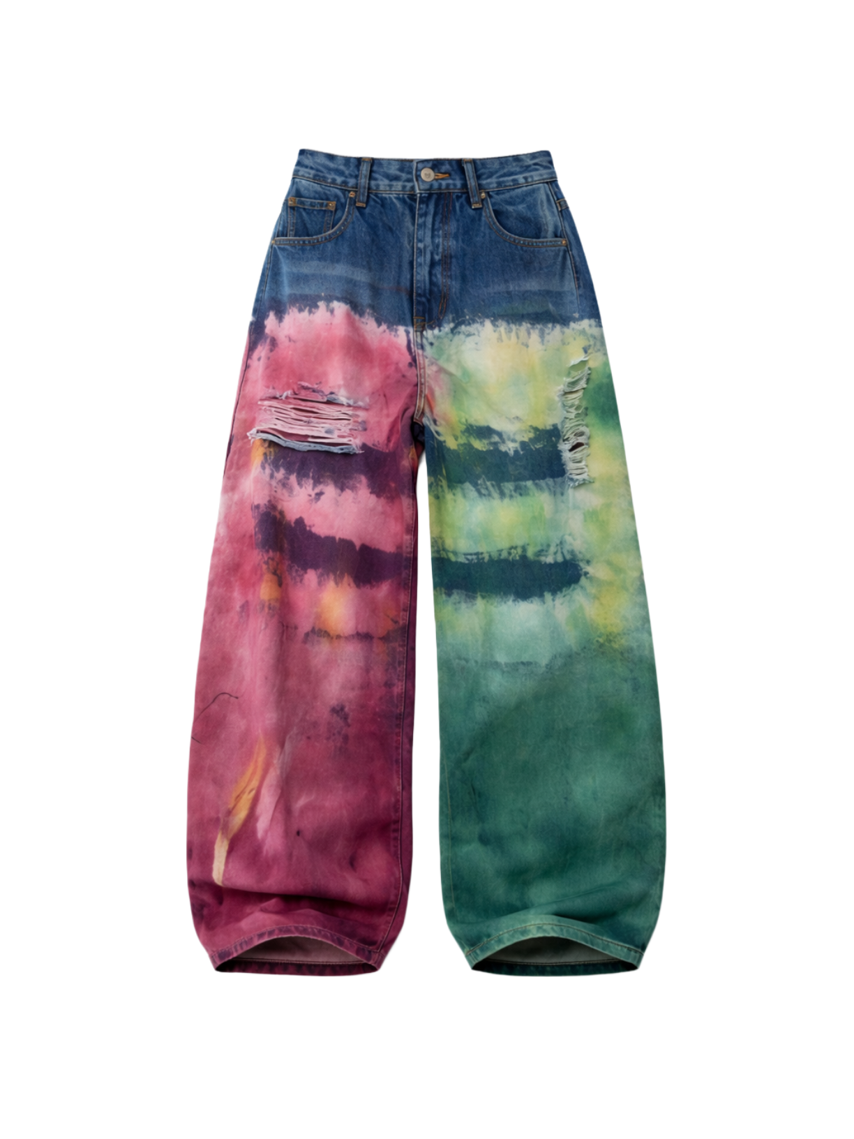Color splatter tie-dye oversized wide-leg jeans by Apollo Moda, view 2