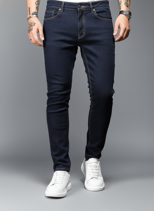 Cotton solid skinny jeans in navy by Apollo Moda