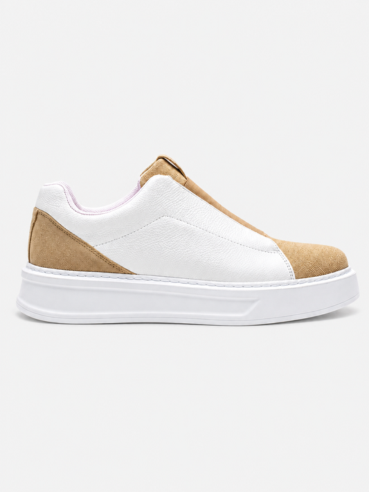 Izmir X-5 slip-on sneaker in white and beige by Apollo Moda