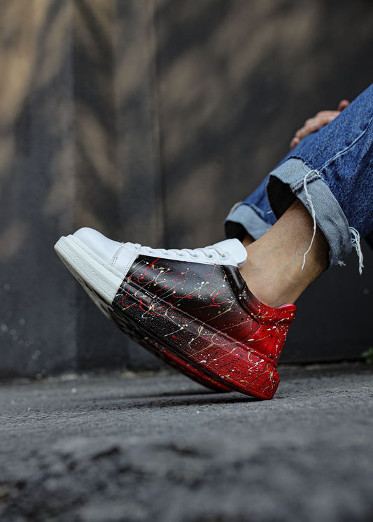 Urban Pulse City Beat hand-painted custom sneaker in white, red and black by Apollo Moda, view 2