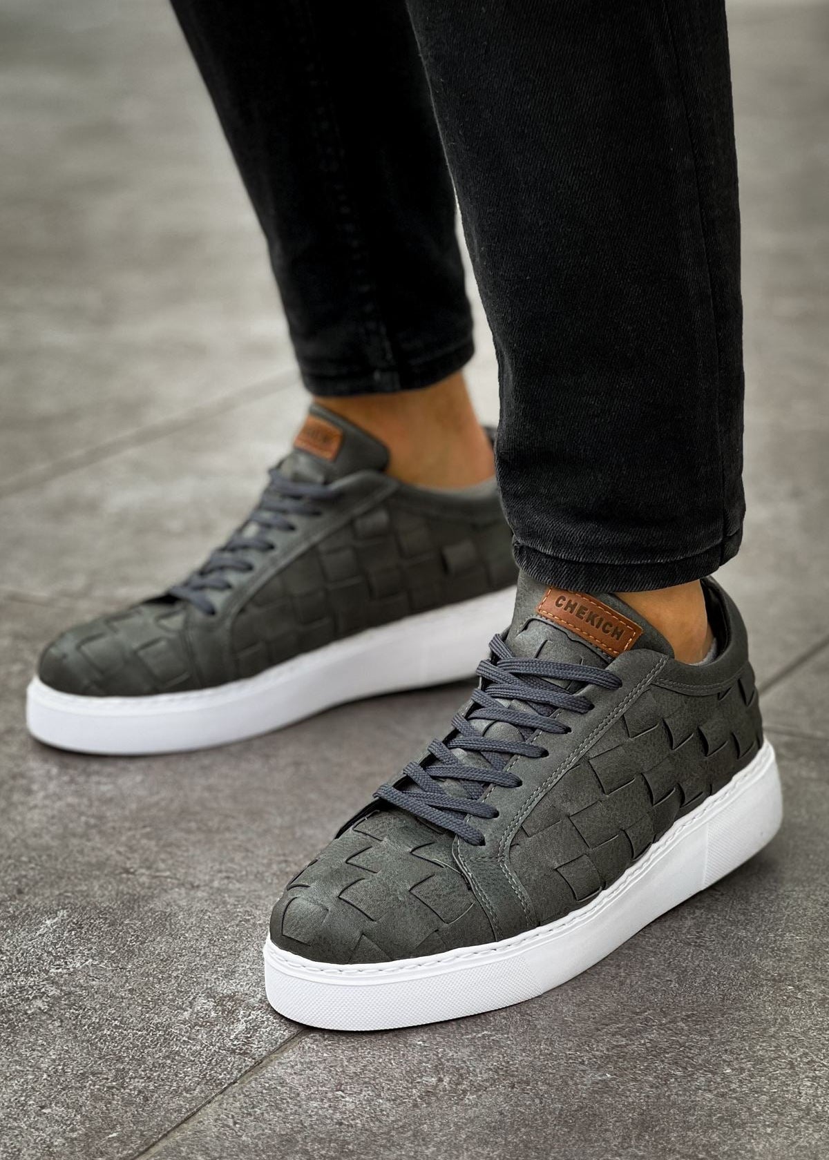 Zeus Grey Weave woven slip-on sneaker in grey by Apollo Moda, view 2