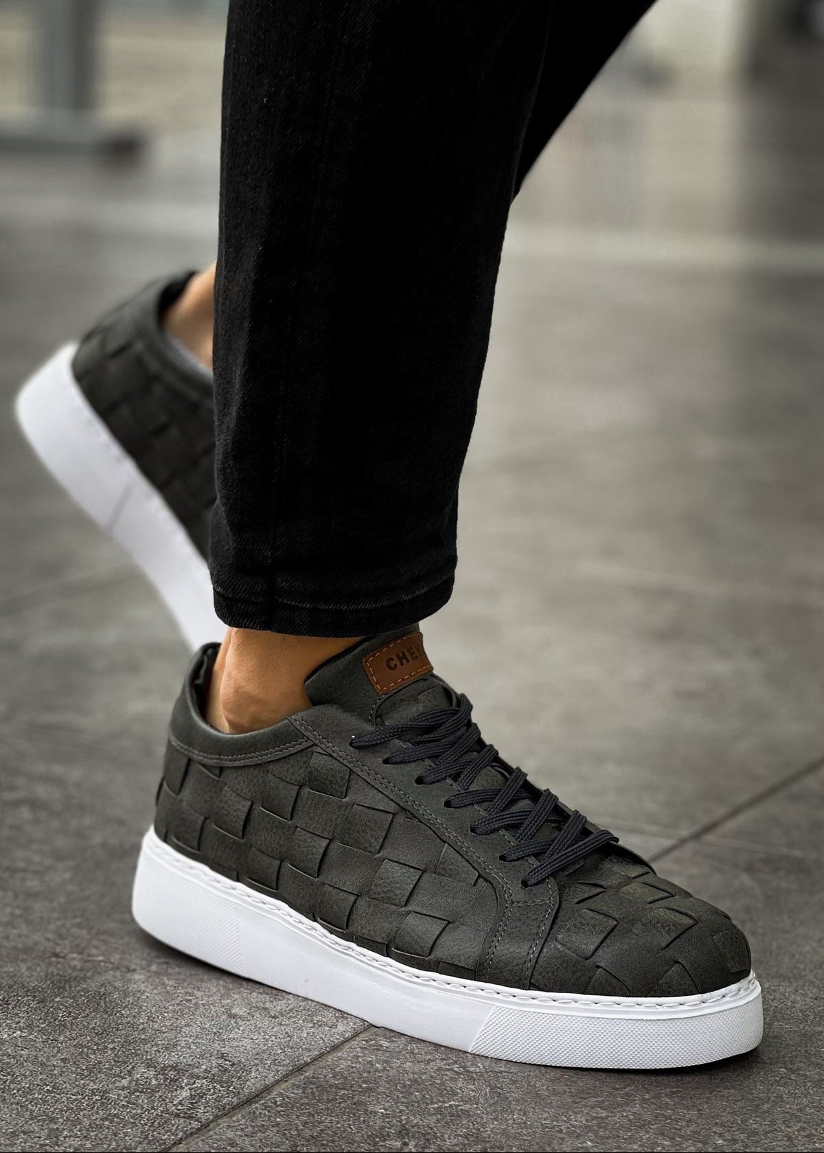 Zeus Grey Weave woven vegan leather sneaker in grey with white sole by Apollo Moda