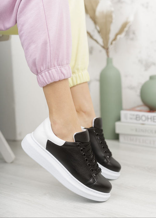 Women's Pluto X Bold Black casual sneaker in black and white by Apollo Moda, view 2