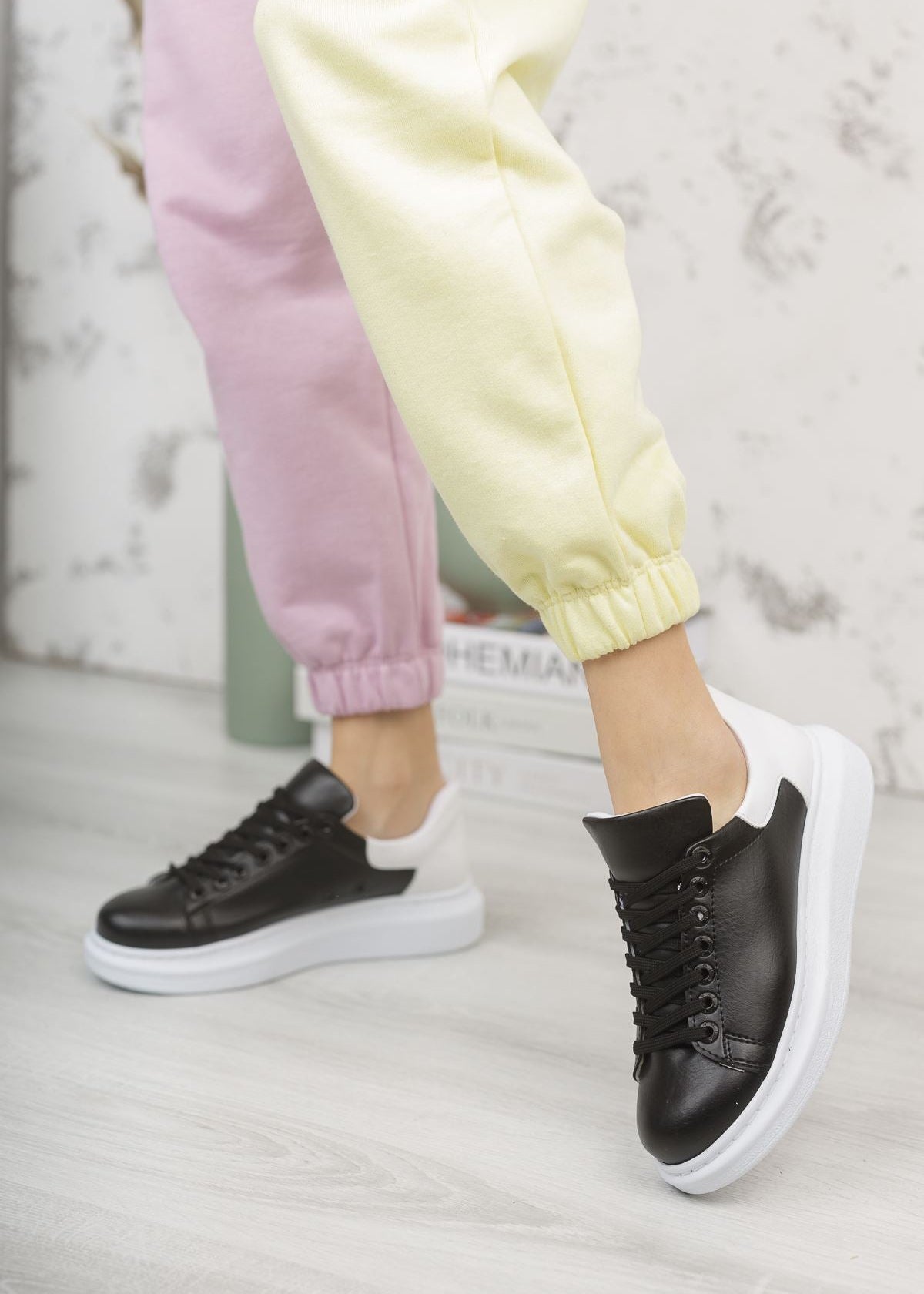Women's Pluto X Bold Black casual sneaker in black and white by Apollo Moda, view 5