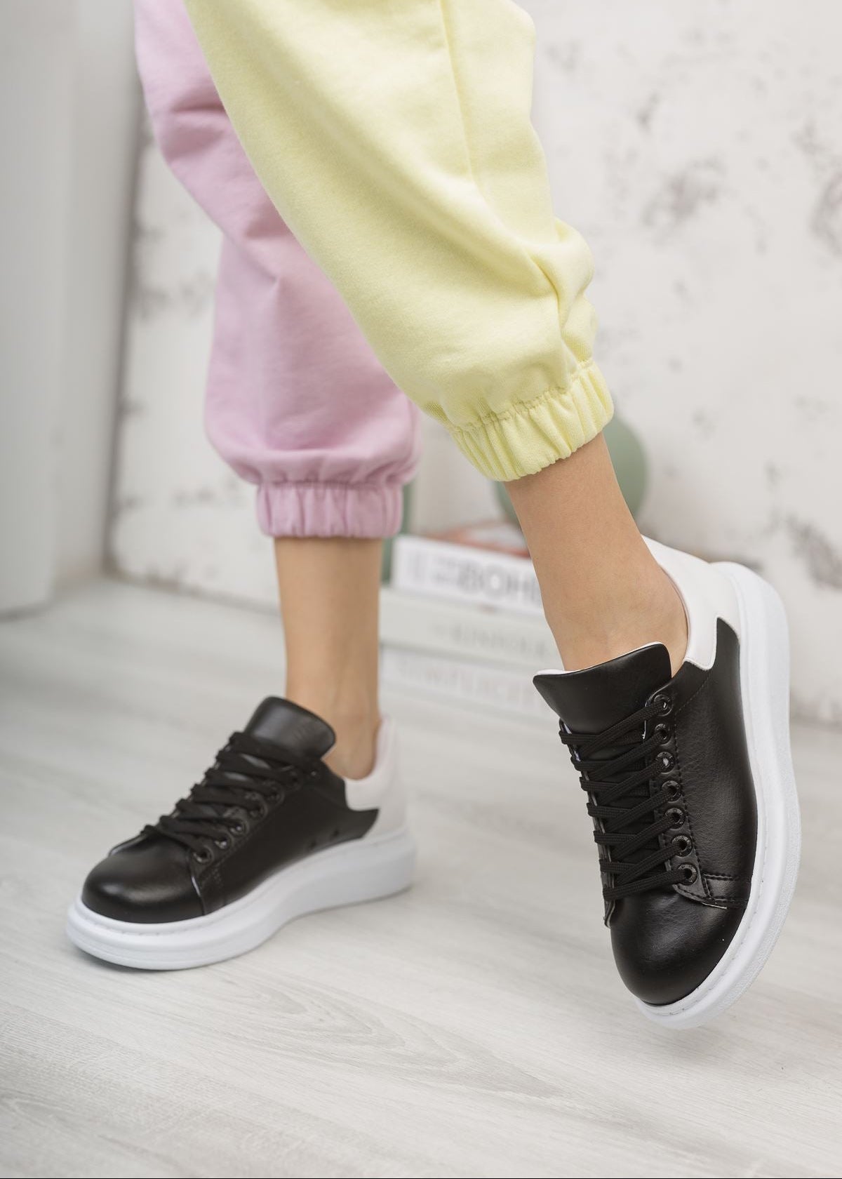 Women's Pluto X Bold Black casual sneaker in black and white by Apollo Moda, view 6