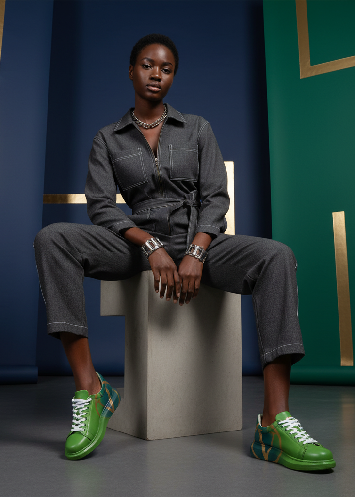 Women's Tokyo V Verdant Radiance hand-painted custom sneaker in green by Apollo Moda, view 5