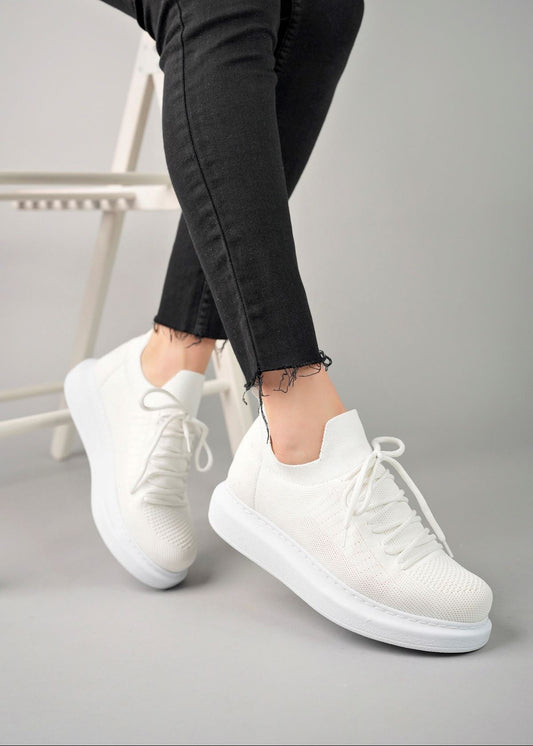 Women's Torino Snowy Peak knit casual sneaker in white by Apollo Moda, view 2